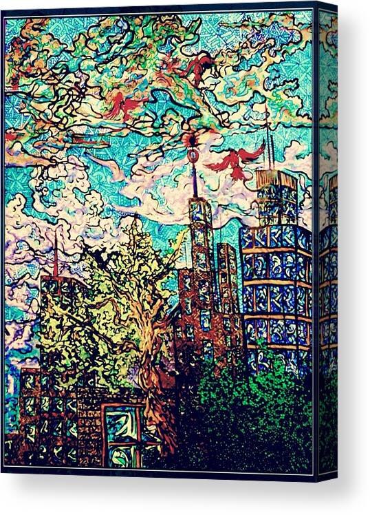 Cityscape Canvas Print featuring the drawing The City by Angela Weddle