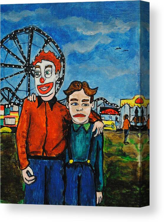 Clown Canvas Print featuring the painting The Day Clowny Leaves for Clownshcool by Patricia Arroyo