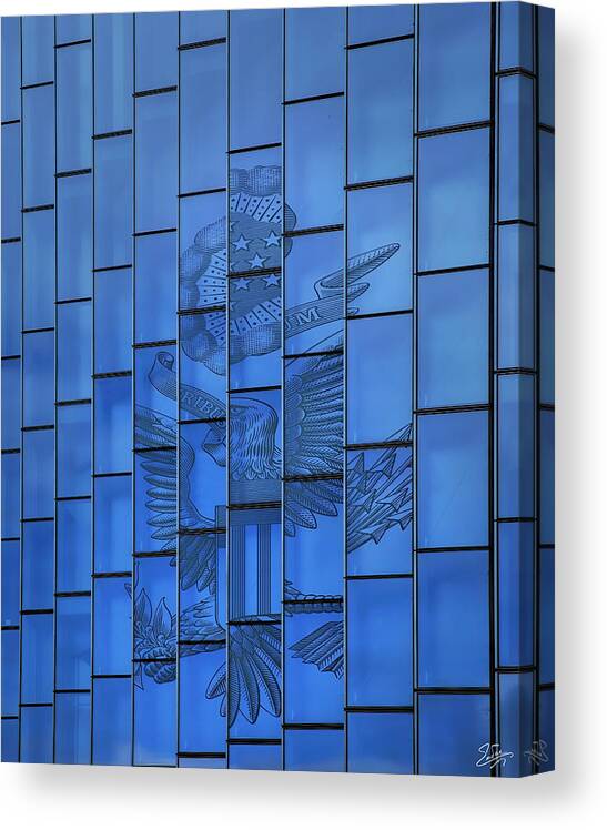Federal Building Window Canvas Print featuring the photograph The Eagle On The Window by Endre Balogh