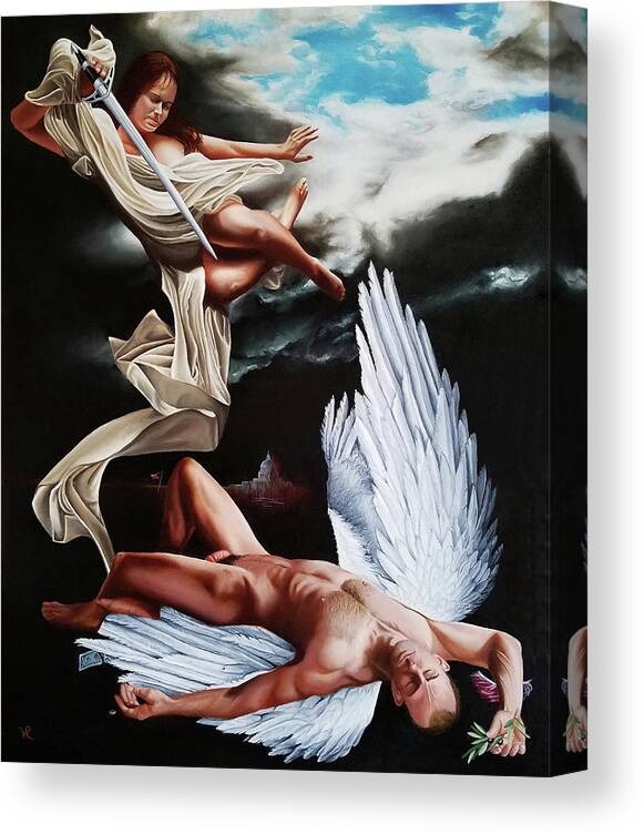 Angels Canvas Print featuring the painting The Fallen by Vic Ritchey