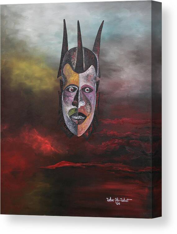 The Floating Mask Canvas Print featuring the painting The Floating Mask by Obi-Tabot Tabe
