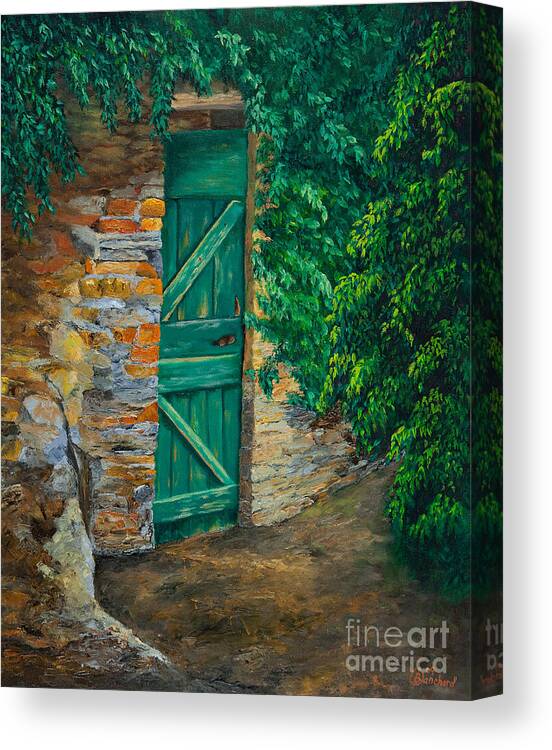 Cinque Terre Italy Art Canvas Print featuring the painting The Garden Gate In Cinque Terre by Charlotte Blanchard