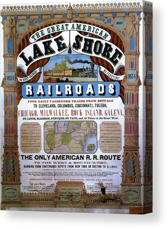 Great American Lake Shore Railroads Canvas Print featuring the painting The Great American Lake Shore Railroads - Vintage Advertising Poster - Art Nouveau Style by Studio Grafiikka