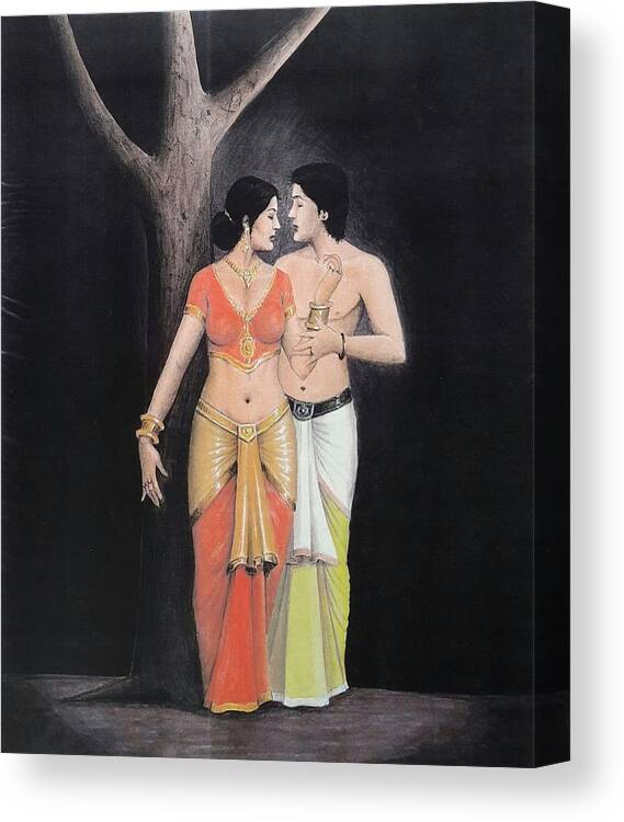 Indian Art Canvas Print featuring the painting The Indian Lovers by Mukul Maiti