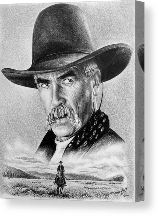 Sam Elliott Canvas Print featuring the drawing The Lone Rider by Andrew Read