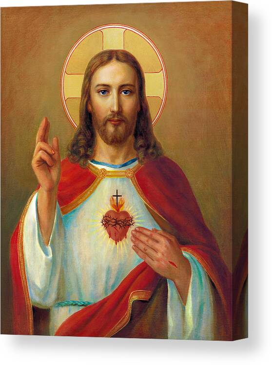 Sacred Heart Canvas Print featuring the painting The Most Sacred Heart Of Jesus by Svitozar Nenyuk
