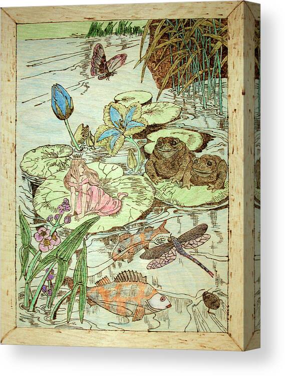  Canvas Print featuring the pyrography The Princess and the Frogs by David Yocum