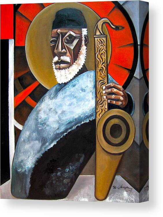 Pharoah Sanders Jazz Saxophone Canvas Print featuring the painting The Son by Martel Chapman
