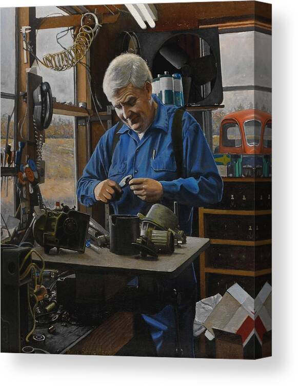 Doug Strickland Canvas Print featuring the painting The Technician by Doug Strickland