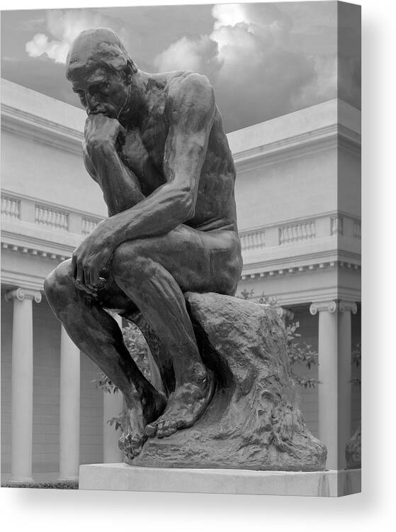 The Thinker Canvas Print featuring the photograph The Thinker Bronze Sculpture Auguste Rodin Legion of Honor San Francisco California 1 by Kathy Anselmo