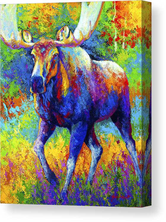 Moose Canvas Print featuring the painting The Urge To Merge - Bull Moose by Marion Rose