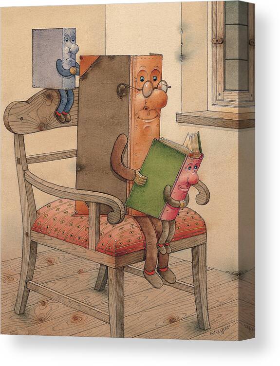 Books Canvas Print featuring the painting Three Books by Kestutis Kasparavicius