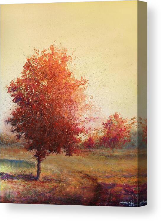 Landscape Canvas Print featuring the painting Three Red Trees by Andrew King