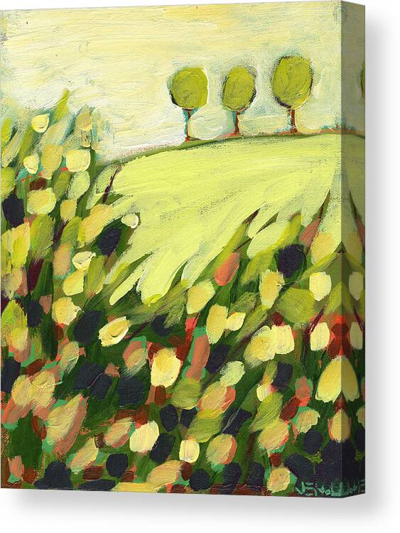 Landscape Canvas Print featuring the painting Three Trees on a Hill by Jennifer Lommers