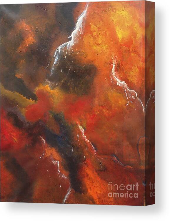 Thunderstorm Storm Thunderbolt Thunder Clouds Sky Lightning Canvas Print featuring the painting Thunderstorm by Miroslaw Chelchowski