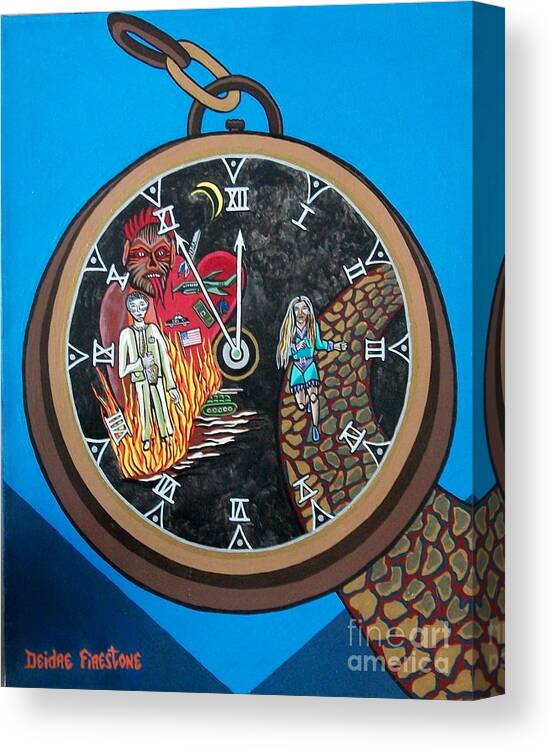 Evil Canvas Print featuring the painting Time is running out and I am running scared by Deidre Firestone