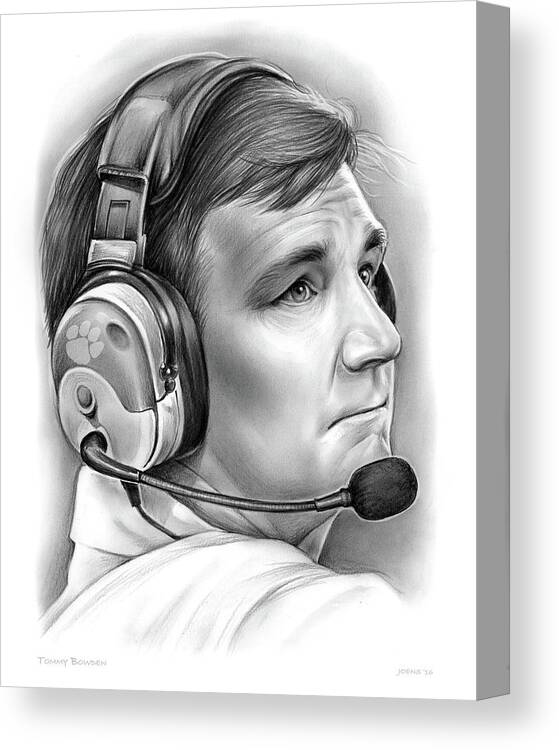 Clemson Canvas Print featuring the drawing Tommy Bowden by Greg Joens