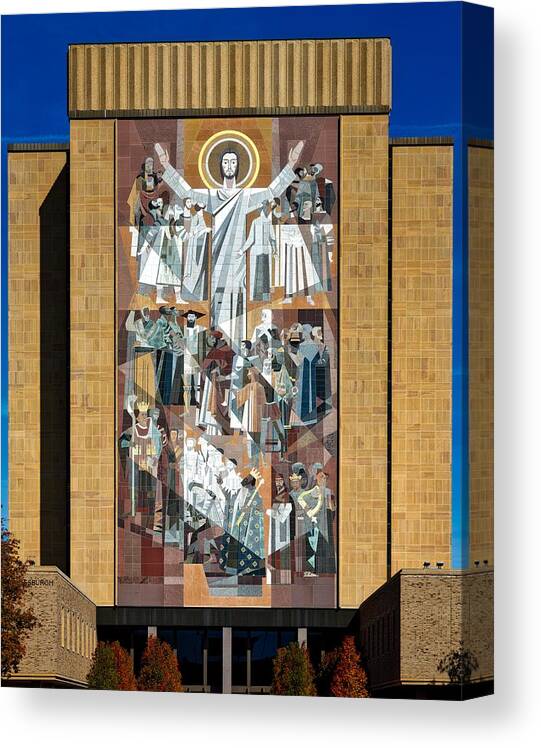 Hesburgh Library Canvas Print featuring the photograph Touchdown Jesus - Hesburgh Library by Mountain Dreams