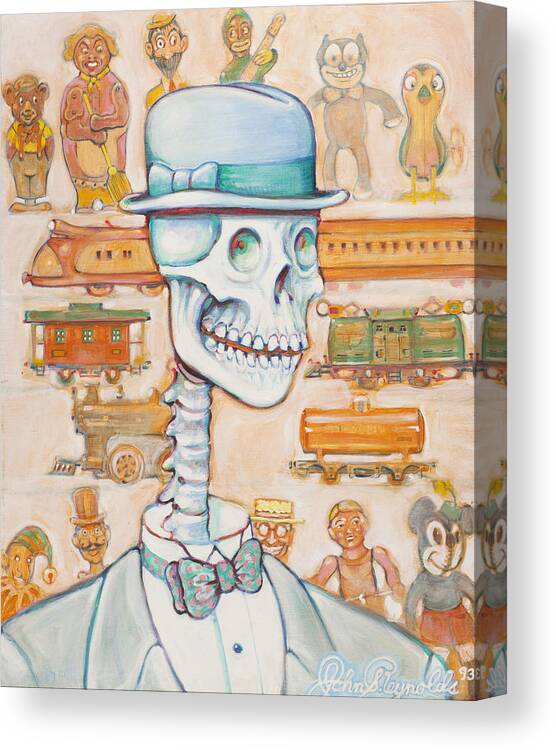 Skeleton Canvas Print featuring the painting Toy Bones by John Reynolds