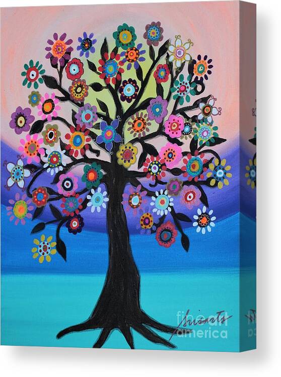 Tree Canvas Print featuring the painting Blooming Tree Of Life by Pristine Cartera Turkus