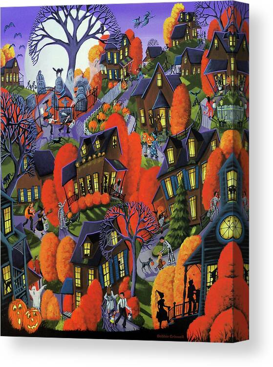 Halloween Canvas Print featuring the painting Trick Or Treat Halloween 2018 by Debbie Criswell