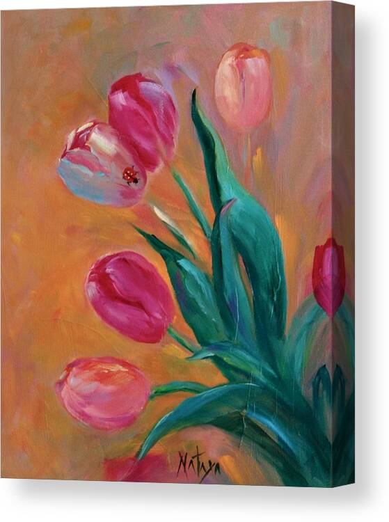 Tulips Canvas Print featuring the painting Tulip Time by Nataya Crow