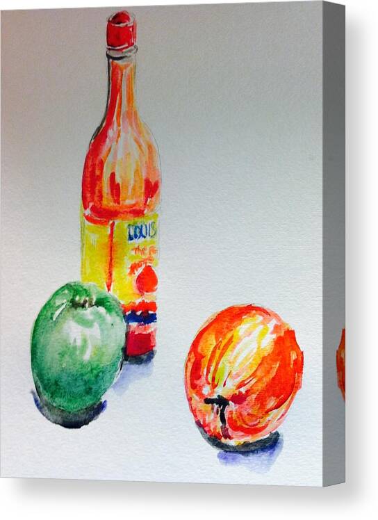 Apples Canvas Print featuring the painting Two apple and hot sauce by Hae Kim