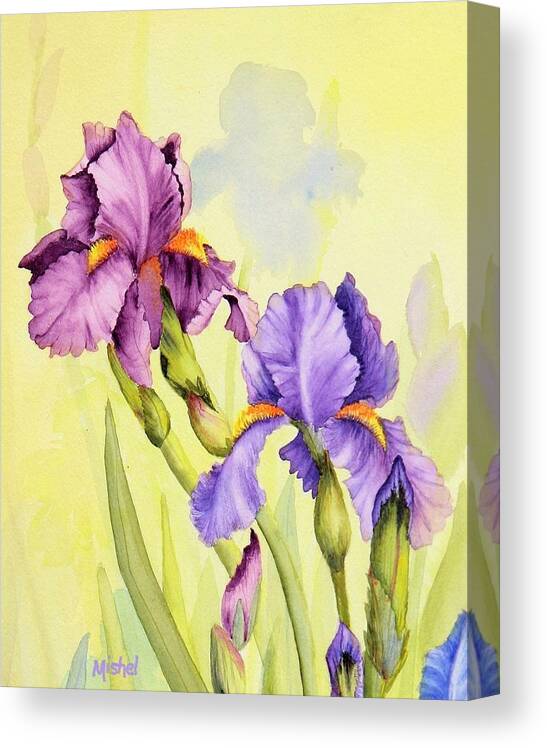 Iris Garden Canvas Print featuring the painting Two Irises by Mishel Vanderten
