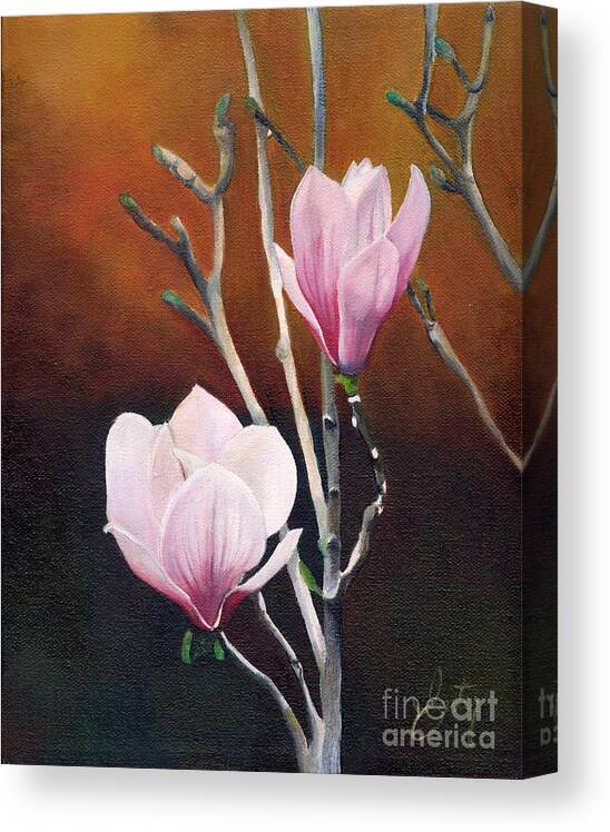 Two Magnolias Canvas Print featuring the painting Two Magnolias by Daniela Easter