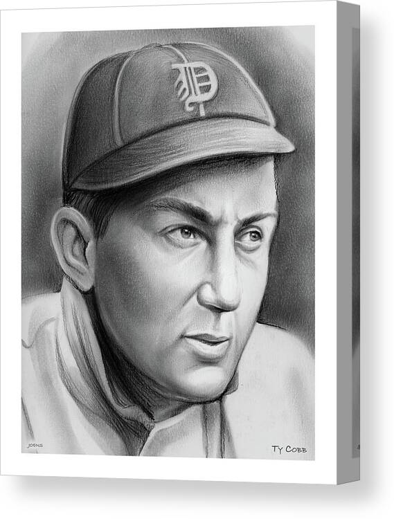 Ty Cobb Canvas Print featuring the drawing Ty Cobb by Greg Joens