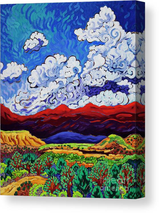Colorful Southwest Landscape Canvas Print featuring the painting Under New Mexico Skies by Cathy Carey