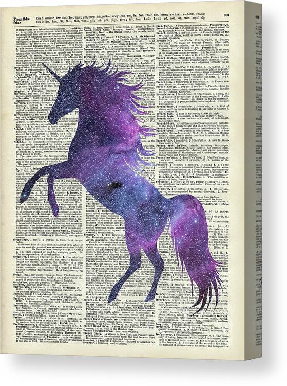 Unicorn Canvas Print featuring the painting Unicorn in Space by Anna W