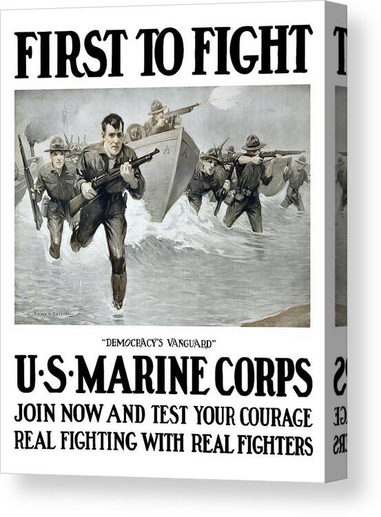 Marines Canvas Print featuring the painting US Marine Corps - First To Fight by War Is Hell Store
