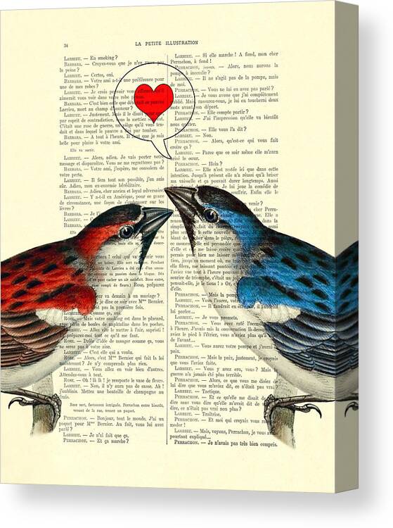 Sparrow Canvas Print featuring the digital art Valentine's Day sparrow couple by Madame Memento