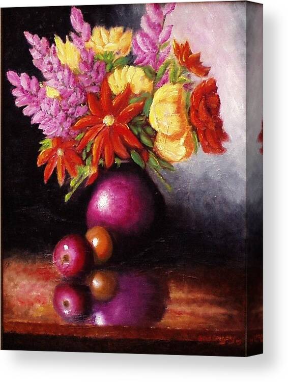 Still Life Canvas Print featuring the painting Vase with flowers by Gene Gregory