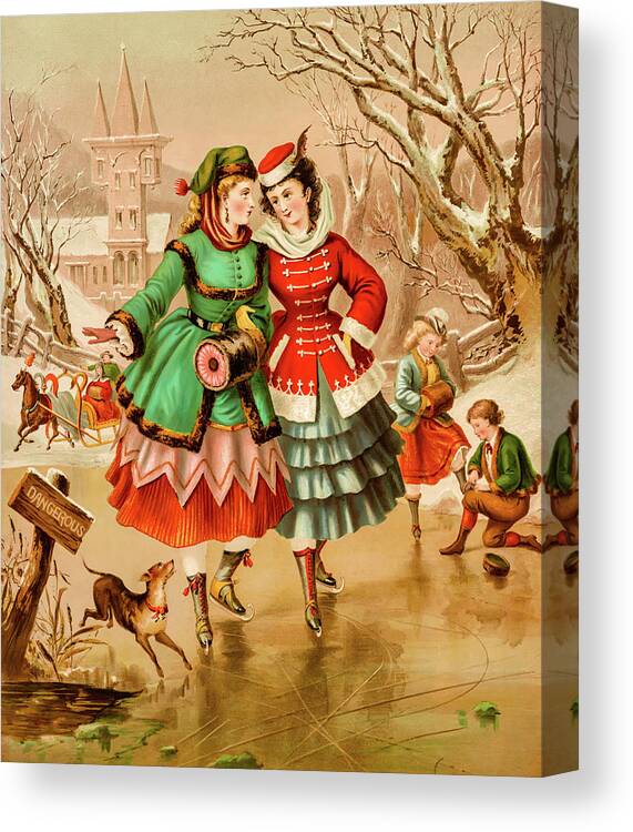 Christmas Canvas Print featuring the photograph Victorian Ice Skaters by David Letts