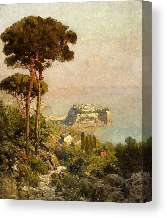 Oswald Achenbach Canvas Print featuring the painting View of the Bay of Naples by Oswald Achenbach
