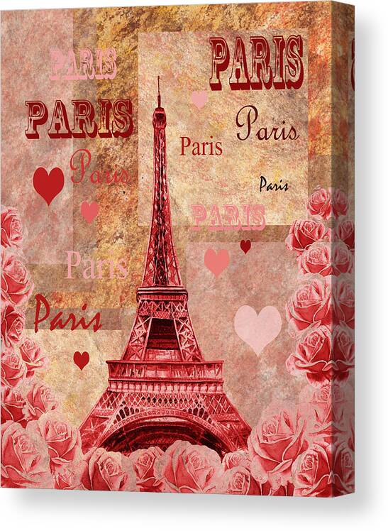 Pink Canvas Print featuring the painting Vintage Paris And Roses by Irina Sztukowski