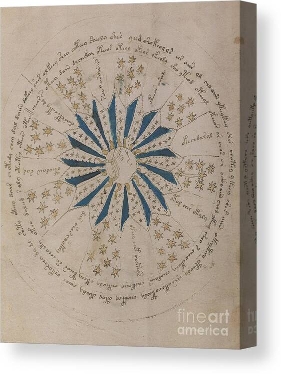 Astronomy Canvas Print featuring the drawing Voynich Manuscript Astro Rosette 1 by Rick Bures