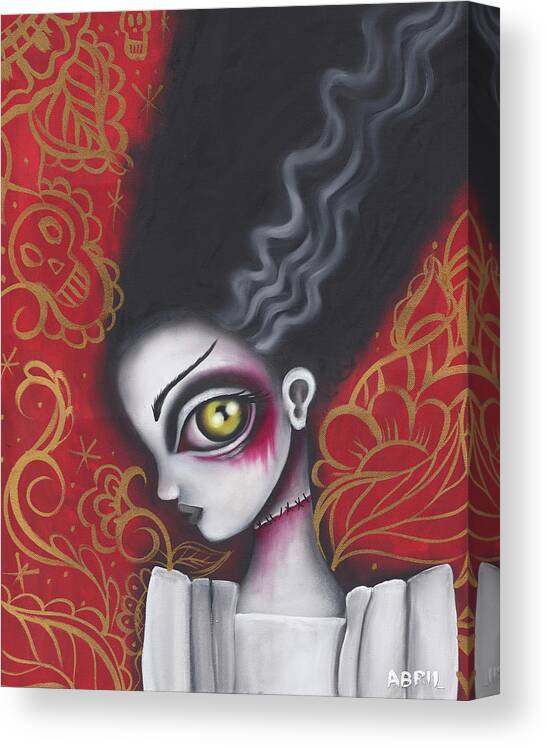 Halloween Canvas Print featuring the painting Waiting for Frankenstein by Abril Andrade