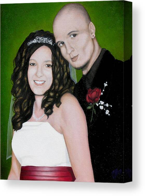 Portrait Canvas Print featuring the painting Wedding Portrait Of Clint and Ashley by Joe Michelli
