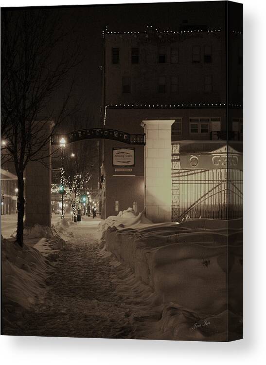 Downtown Grand Forks North Dakota Winter Canvas Print featuring the photograph Welcome to Grand Forks by Jana Rosenkranz