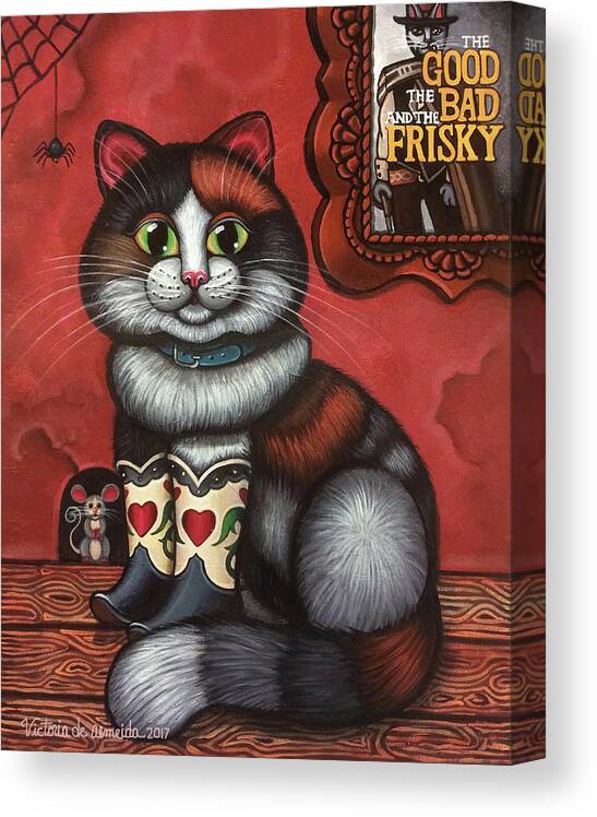 Cat Canvas Print featuring the painting Western Boots Cat Painting by Victoria De Almeida