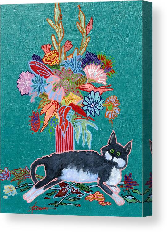 Cats Canvas Print featuring the painting What Flowers by Adele Bower