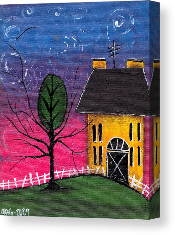Saltbox House Canvas Print featuring the painting Whimsical Night by Abril Andrade