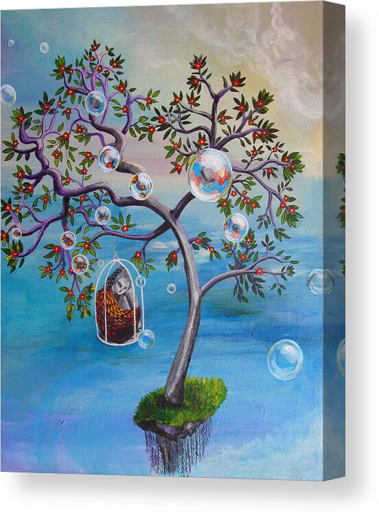 Surreal Canvas Print featuring the painting Why The Caged Bird Sings by Mindy Huntress