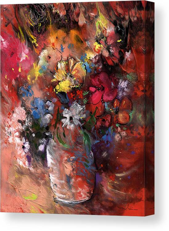 Flowers Canvas Print featuring the painting Wild Flowers Bouquet in A Terracota Vase by Miki De Goodaboom