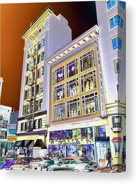 (store Front Windows )( Window Shopping) (san Francisco Shopping)( Store Front Exhibit)( Picture Windows)( Framed Windows)( Window Of Space) Canvas Print featuring the photograph Windows on Exibition by Tom Kelly