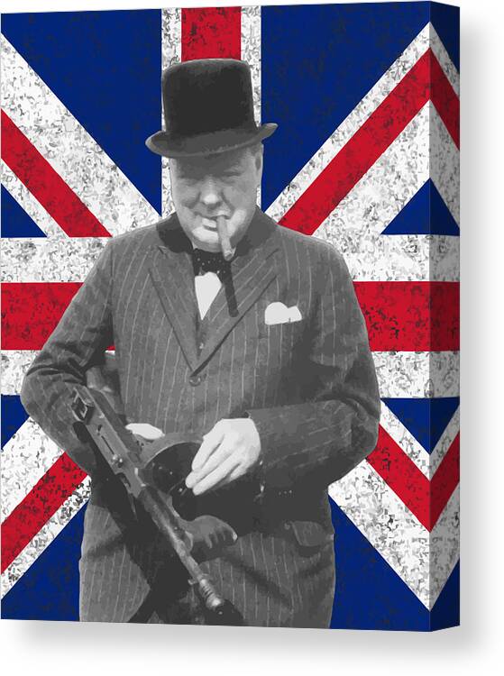 Winston Churchill Canvas Print featuring the painting Winston Churchill And Flag by War Is Hell Store