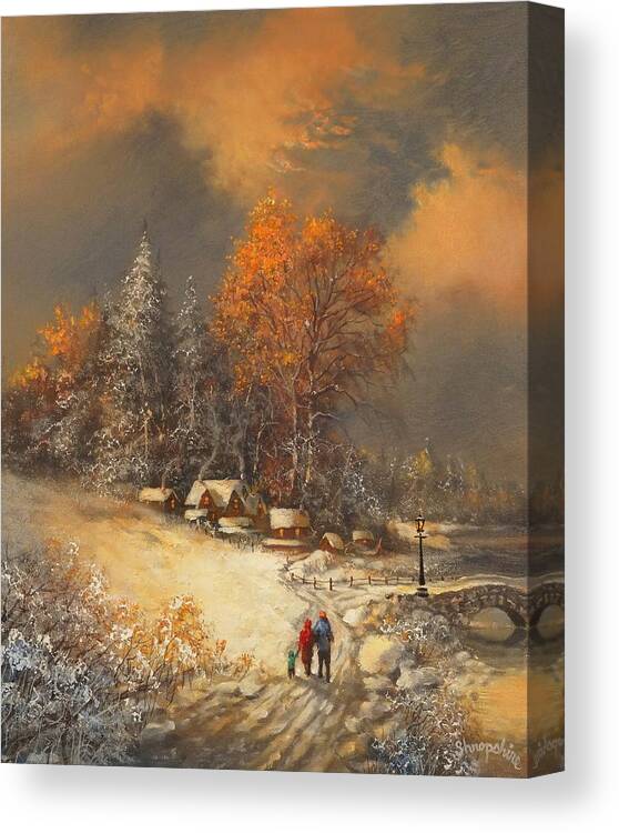Snow Scene Canvas Print featuring the painting Winter Classic by Tom Shropshire